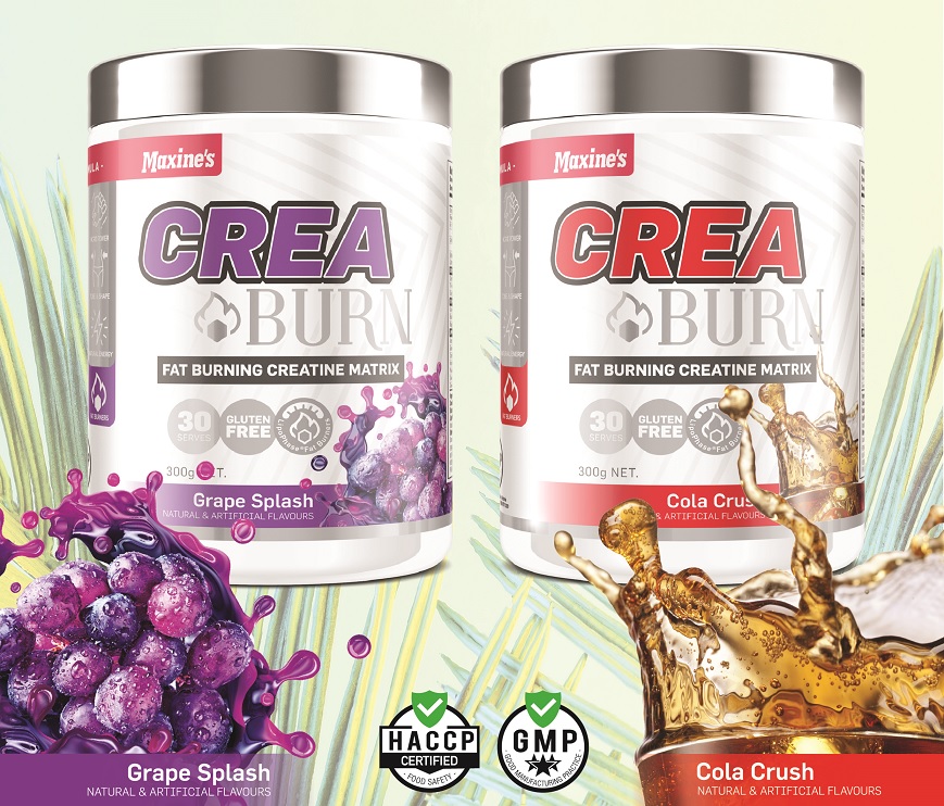 two containers of crea burn, surrounded by fruit
