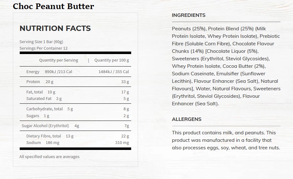 choc peanut butter nutritional information
