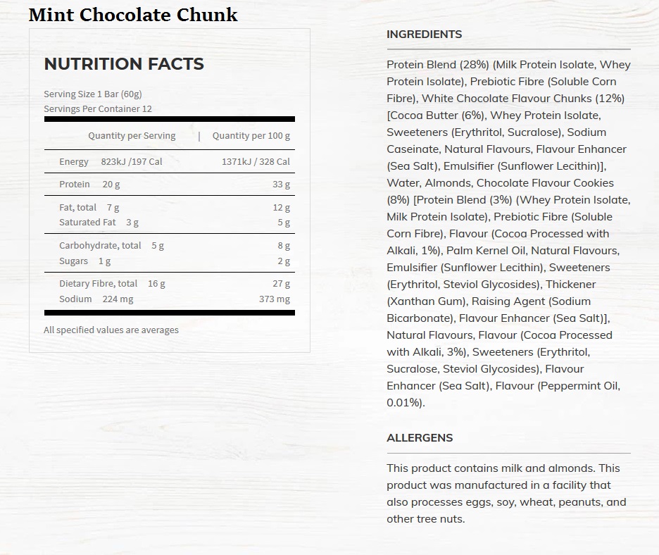 chocolate mint nutritional information