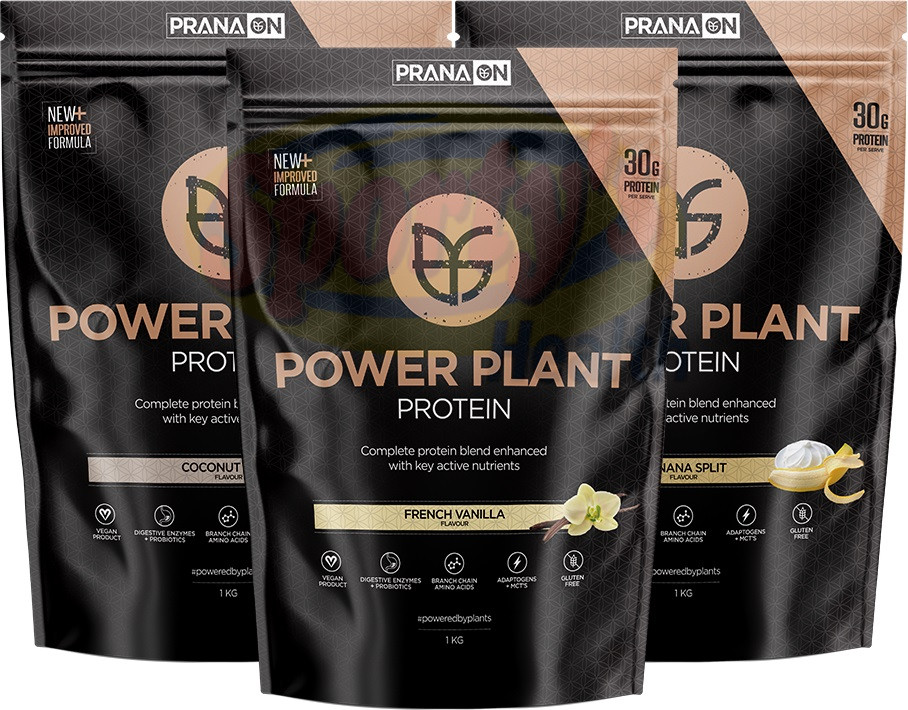 3 flavours of Prana plant protein powder